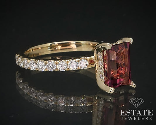 14k Yellow Gold Natural 1.66ct Pink Tourmaline & Diamond Ring 4.1g i16554