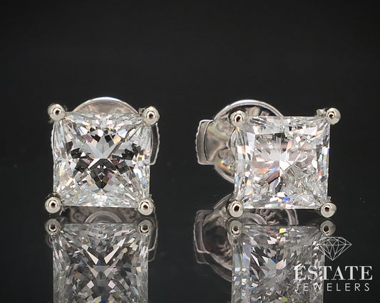 14k White Gold Princess Natural 2.13ctw Diamond Stud Earrings p69612