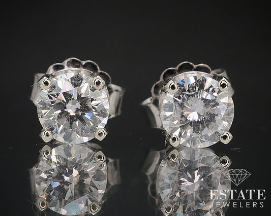 14k White Gold Round Natural .73ctw Diamond Stud Earrings i16614