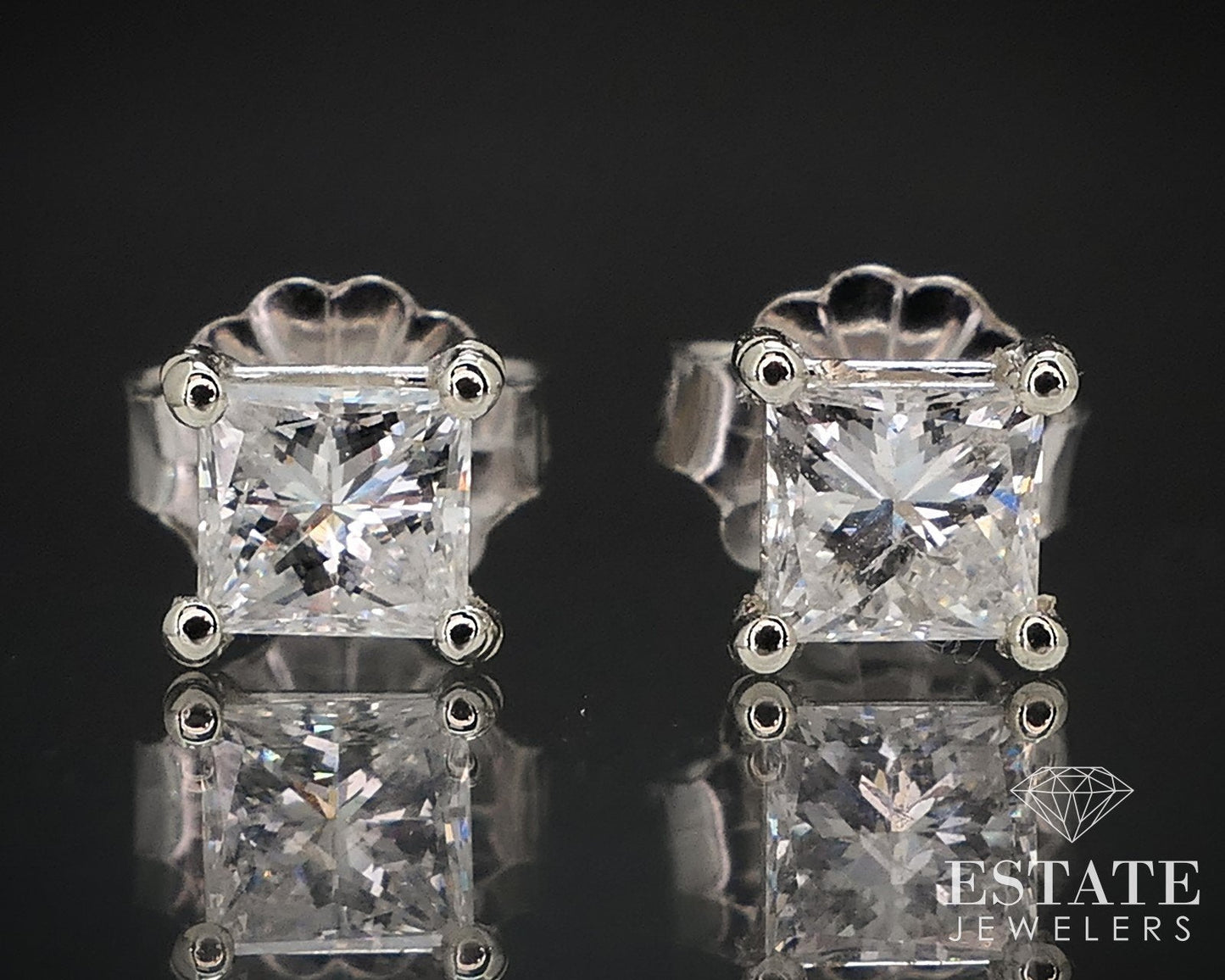 14k White Gold Princess Natural .64ctw Diamond Stud Earrings i16615