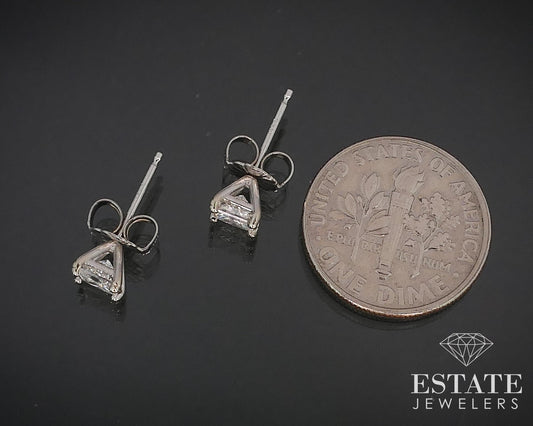 14k White Gold Princess Natural .64ctw Diamond Stud Earrings i16615