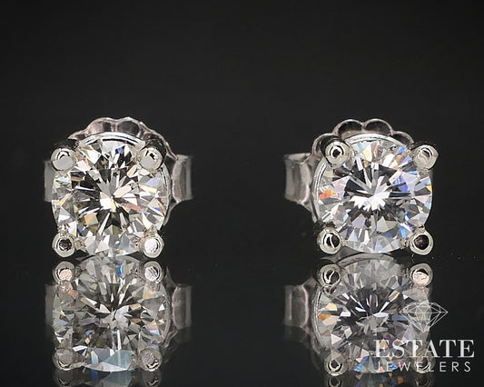 14k White Gold Round Natural .73ctw Diamond Stud Earrings i16616