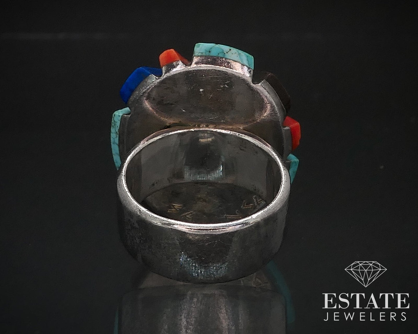 Vintage Sterling Navajo Natural Multi Gem Saunsa Ladies Shield Ring 18g i16747