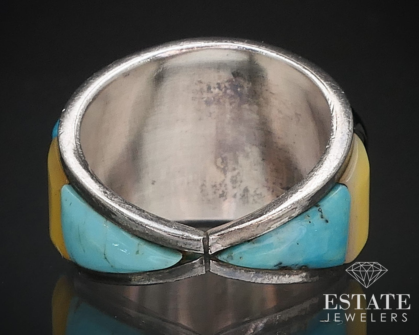 Vintage Sterling Navajo Natural Multi Gem Raised Inlaid Band Ring 6.8g i16746