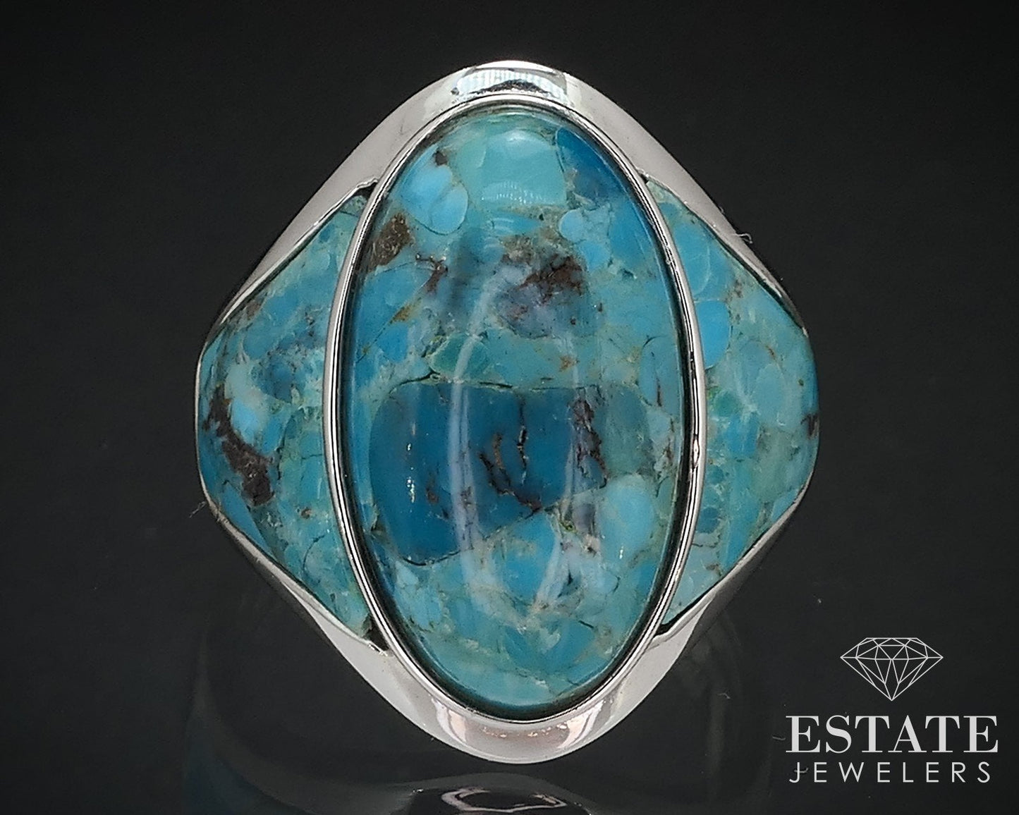 Sterling Silver DK Natural Turquoise Ladies Band Ring 9.2g i16742