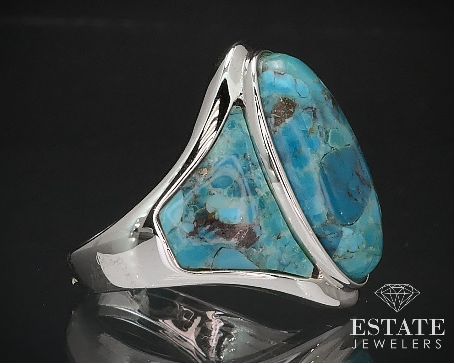 Sterling Silver DK Natural Turquoise Ladies Band Ring 9.2g i16742