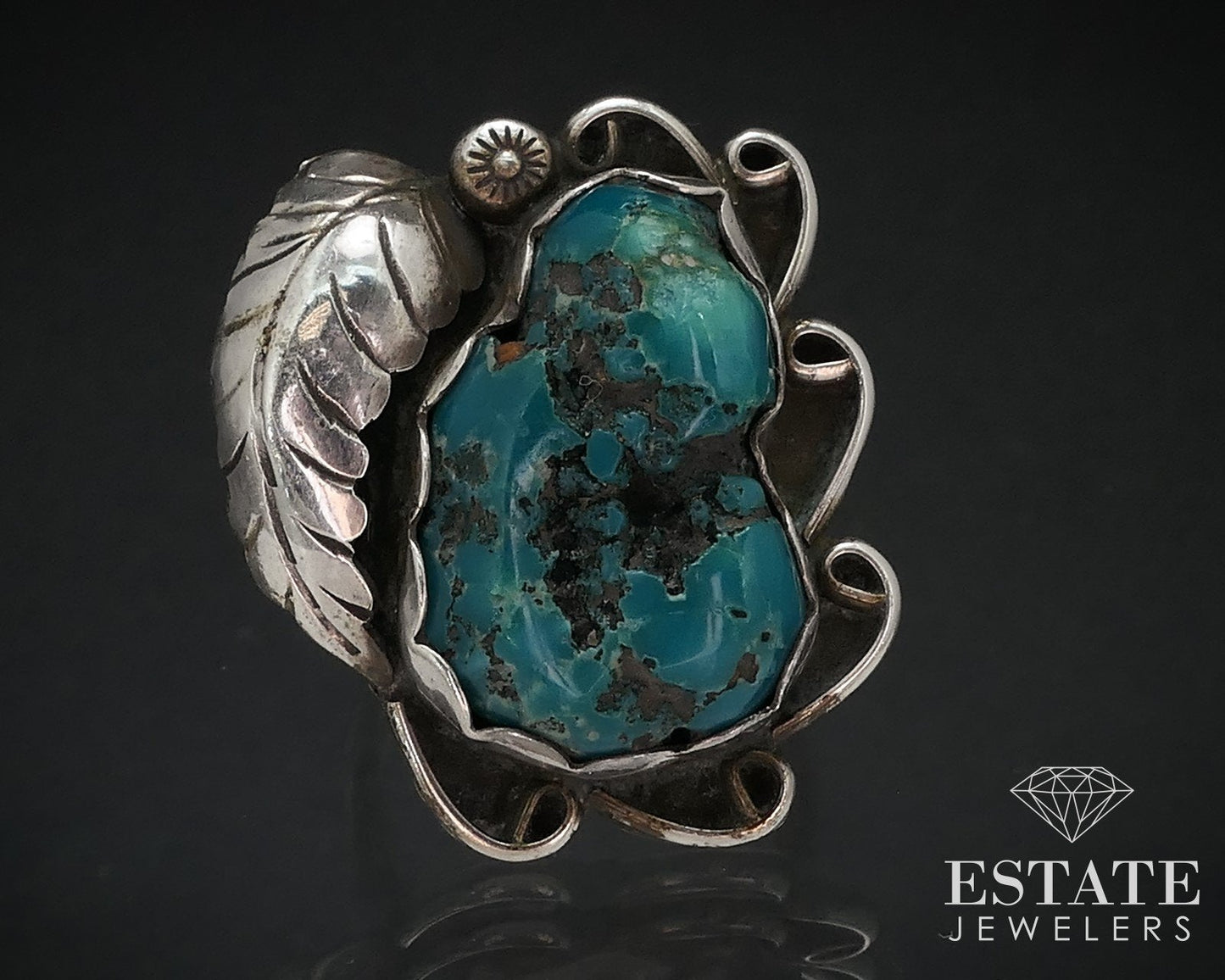Vintage Sterling Signed Russell Navajo Chunky Natural Turquoise Ring 8.5g i16741