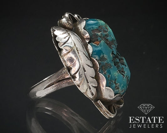 Vintage Sterling Signed Russell Navajo Chunky Natural Turquoise Ring 8.5g i16741