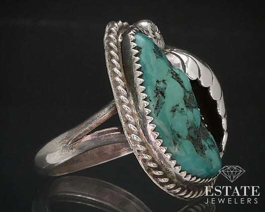 Vintage Sterling Signed Russell Navajo Chunky Natural Turquoise Ring 7g i16740
