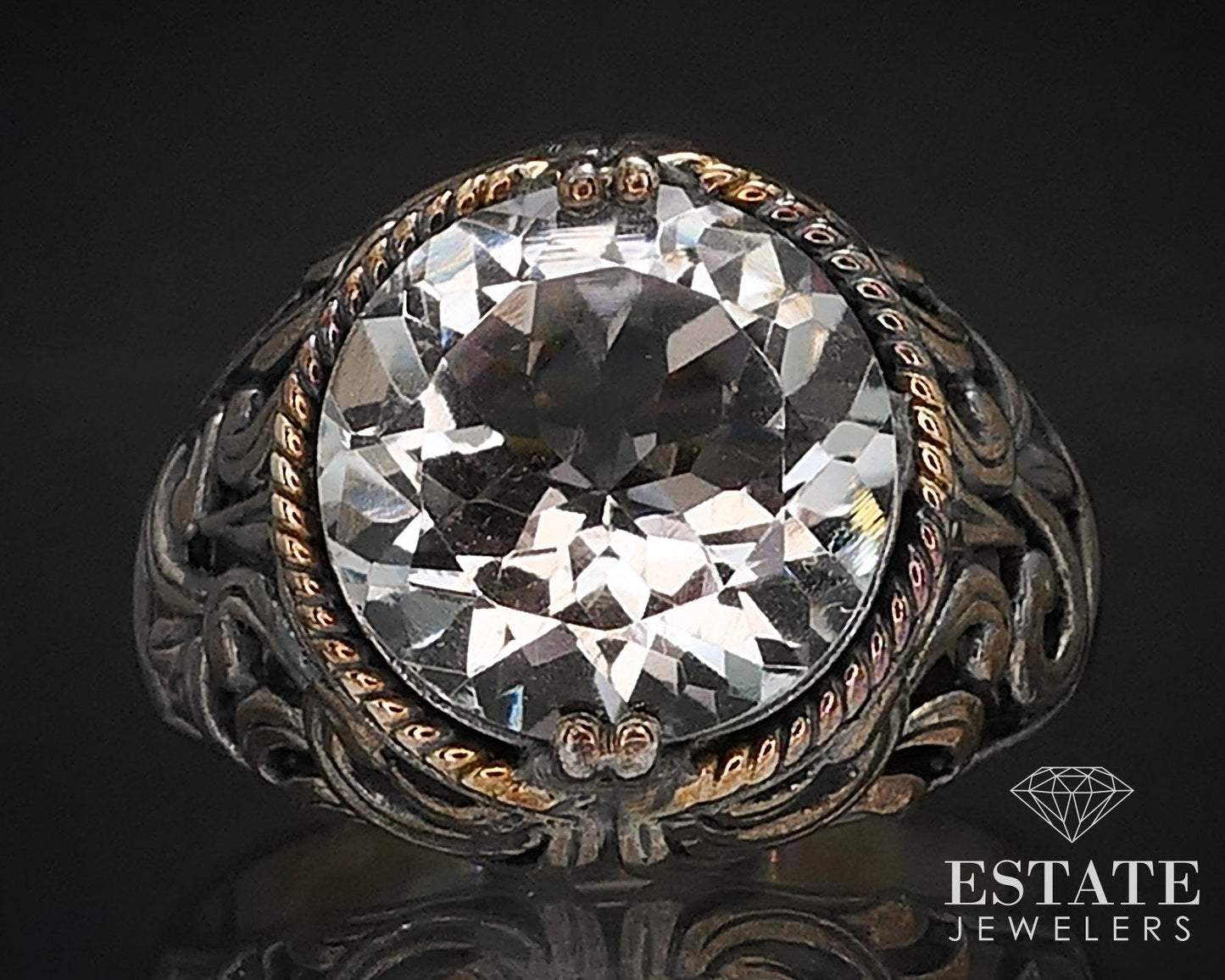 14k & Sterling Natural Green Amethyst Ladies Cocktail Ring 8.3g i16729