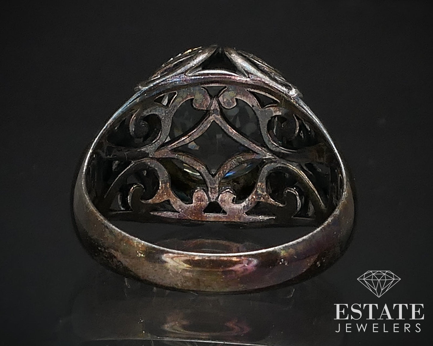 14k & Sterling Natural Green Amethyst Ladies Cocktail Ring 8.3g i16729
