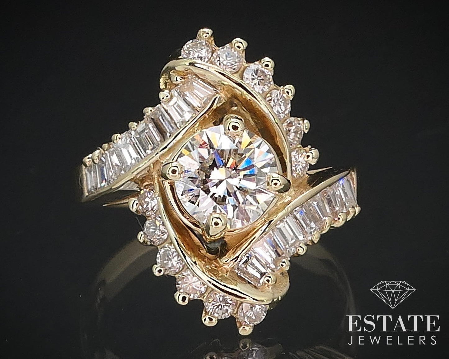14k Yellow Gold Natural 1.27ctw Diamond Ballerina Cocktail Ring 6g i16667