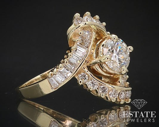 14k Yellow Gold Natural 1.27ctw Diamond Ballerina Cocktail Ring 6g i16667