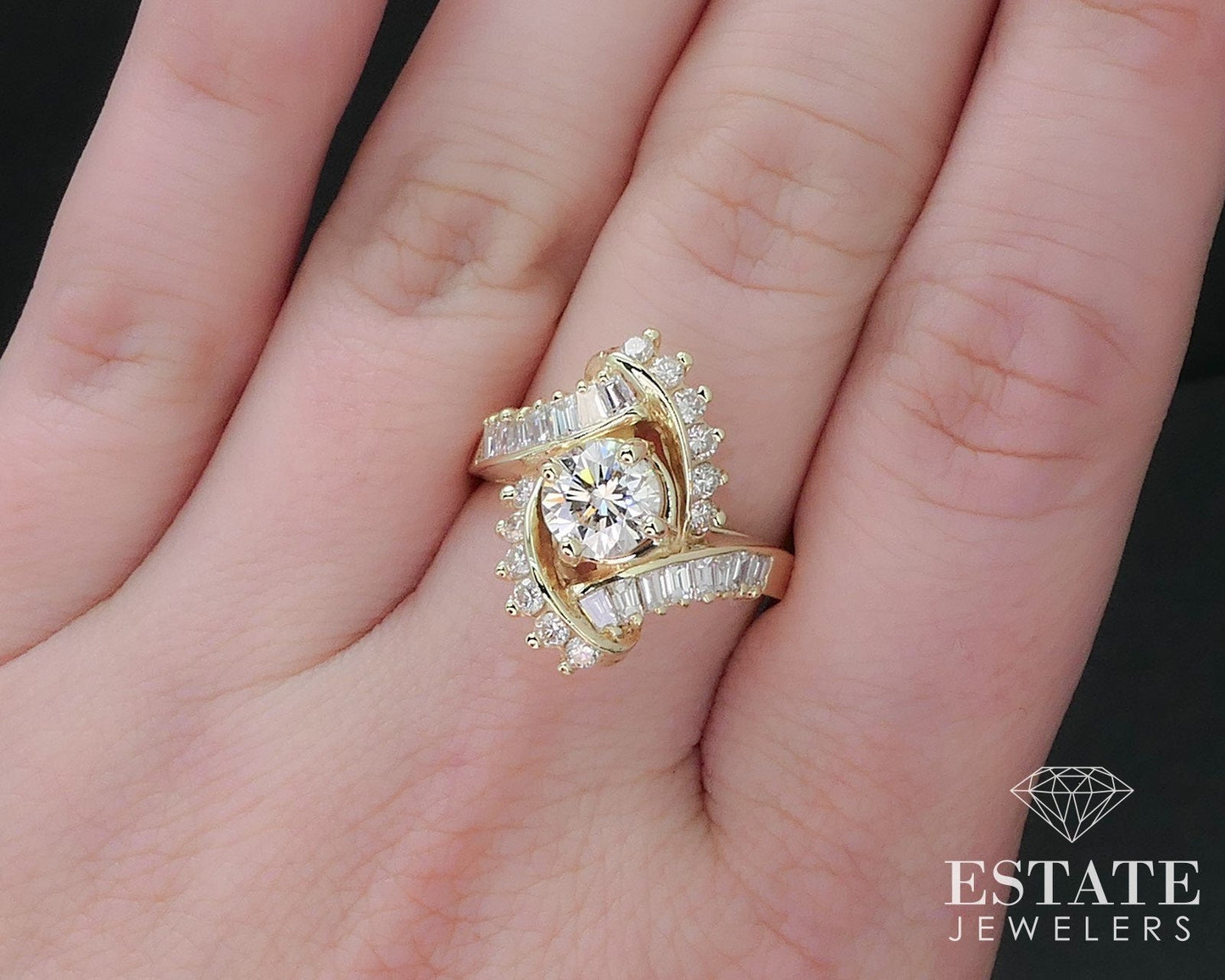 14k Yellow Gold Natural 1.27ctw Diamond Ballerina Cocktail Ring 6g i16667