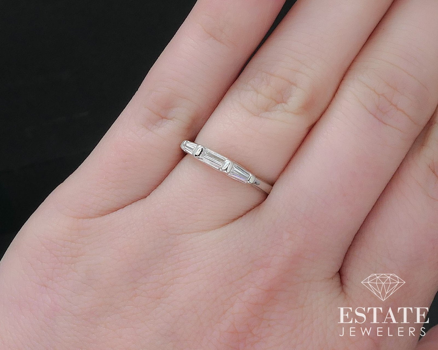 Antique 14k White Gold Natural .30ctw Diamond Ladies Wedding Band 1.8g i16672