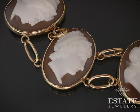 Antique 14k Yellow Gold Natural Cameo Link Ladies Bracelet 17.7g 7.25"L i16674
