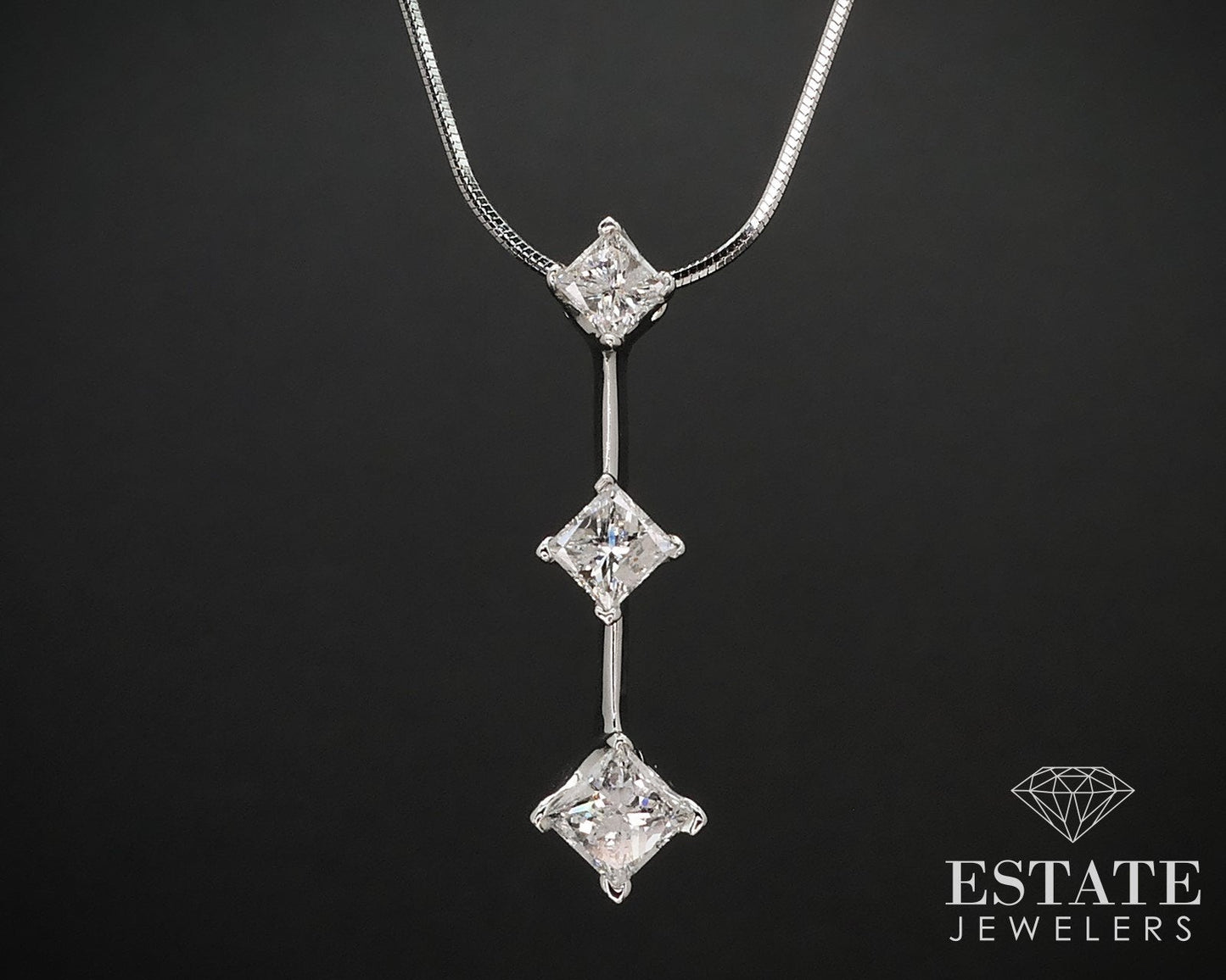 14k White Gold Princess Natural .95ctw Diamond Journey Necklace 4g i16665