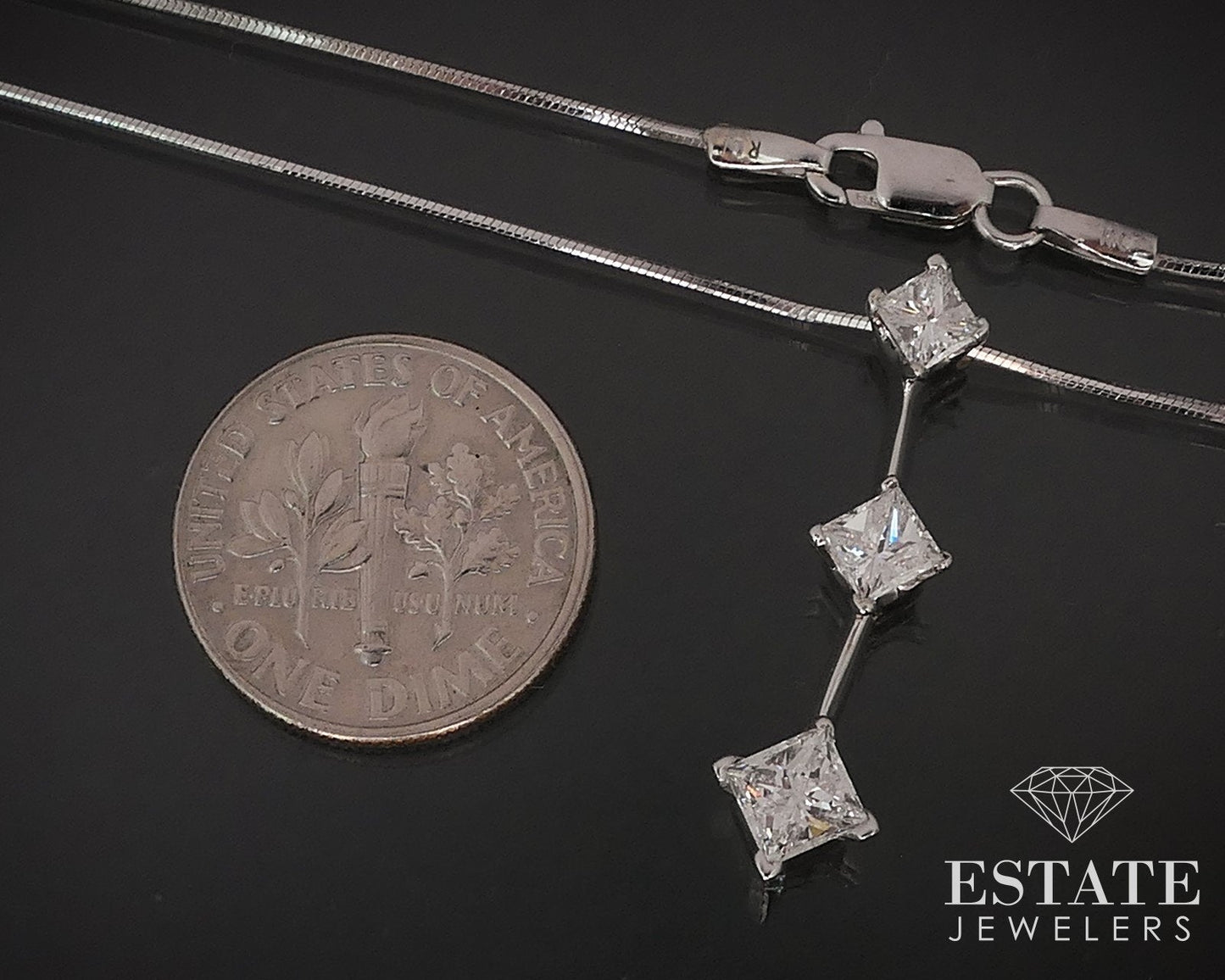 14k White Gold Princess Natural .95ctw Diamond Journey Necklace 4g i16665