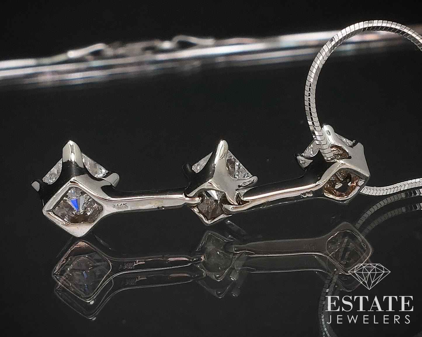 14k White Gold Princess Natural .95ctw Diamond Journey Necklace 4g i16665