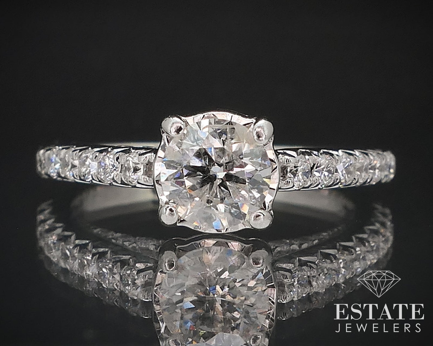14k White Gold Round Natural .88ctw Diamond Engagement Ring 3g i16663