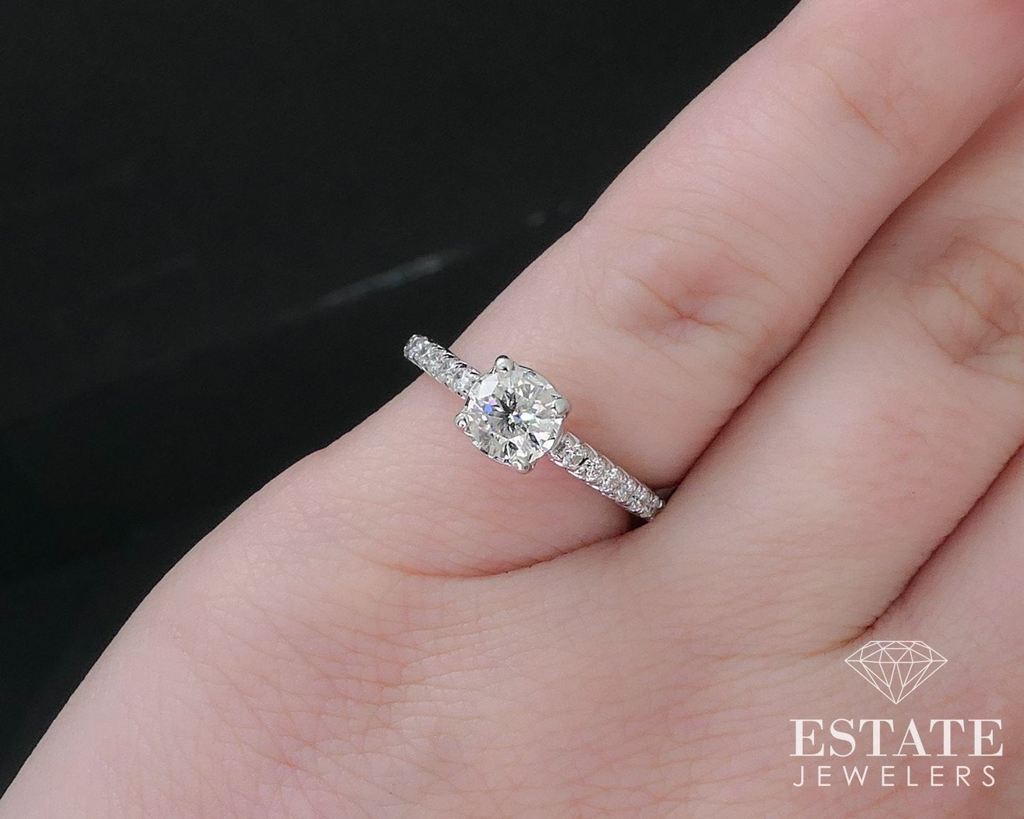 14k White Gold Round Natural .88ctw Diamond Engagement Ring 3g i16663
