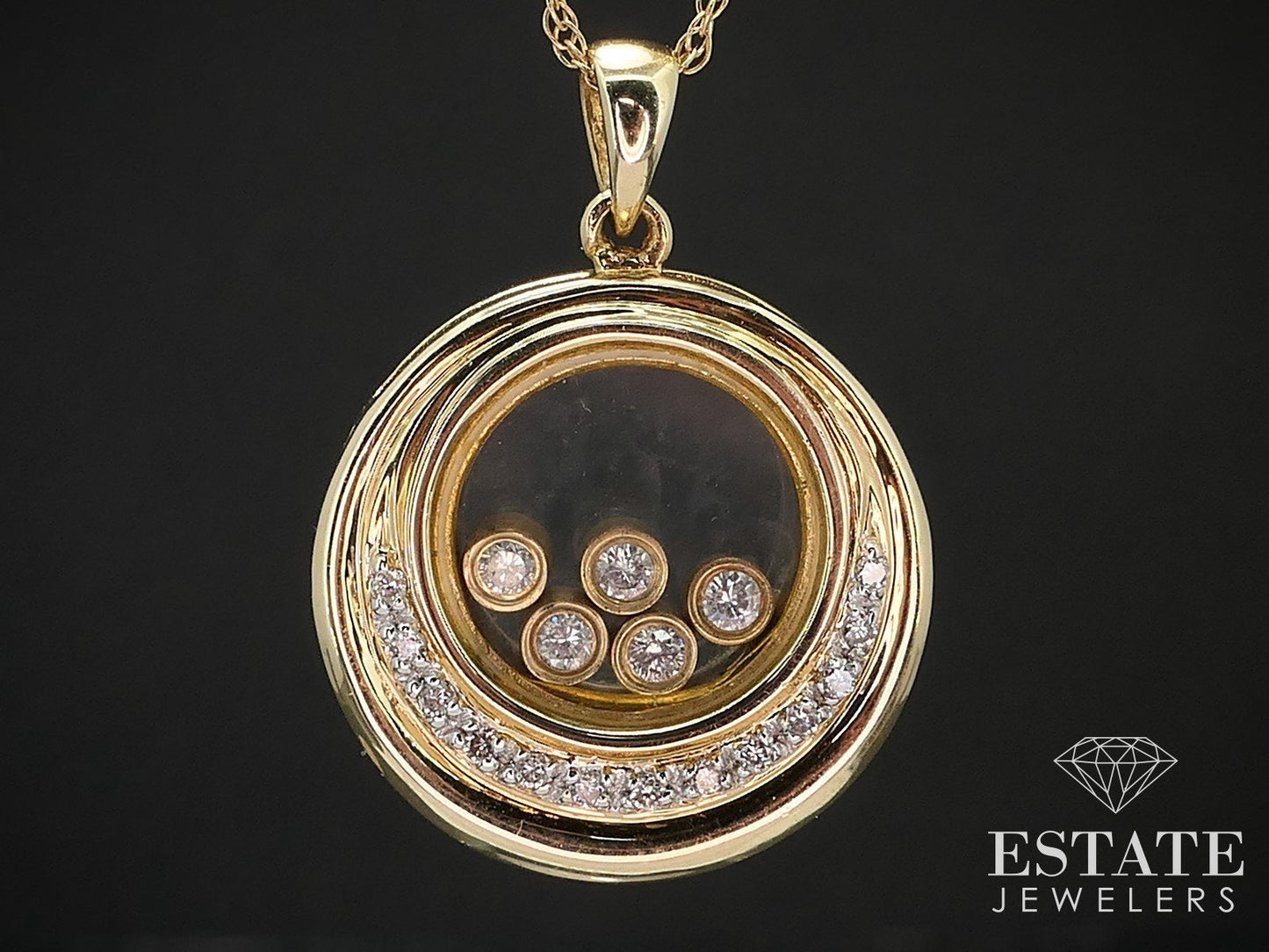 14K Yellow Gold Floating Natural Diamond Open Circle Necklace 5.9g 18.5"L i16681