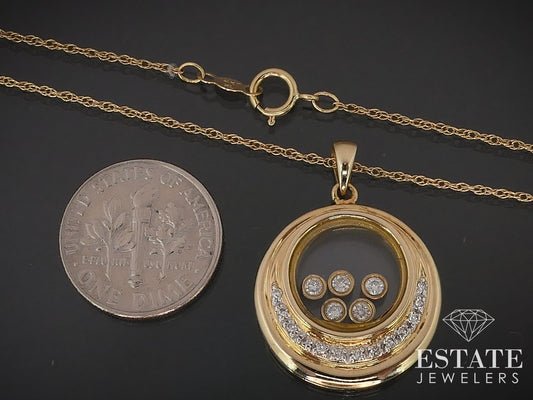 14K Yellow Gold Floating Natural Diamond Open Circle Necklace 5.9g 18.5"L i16681