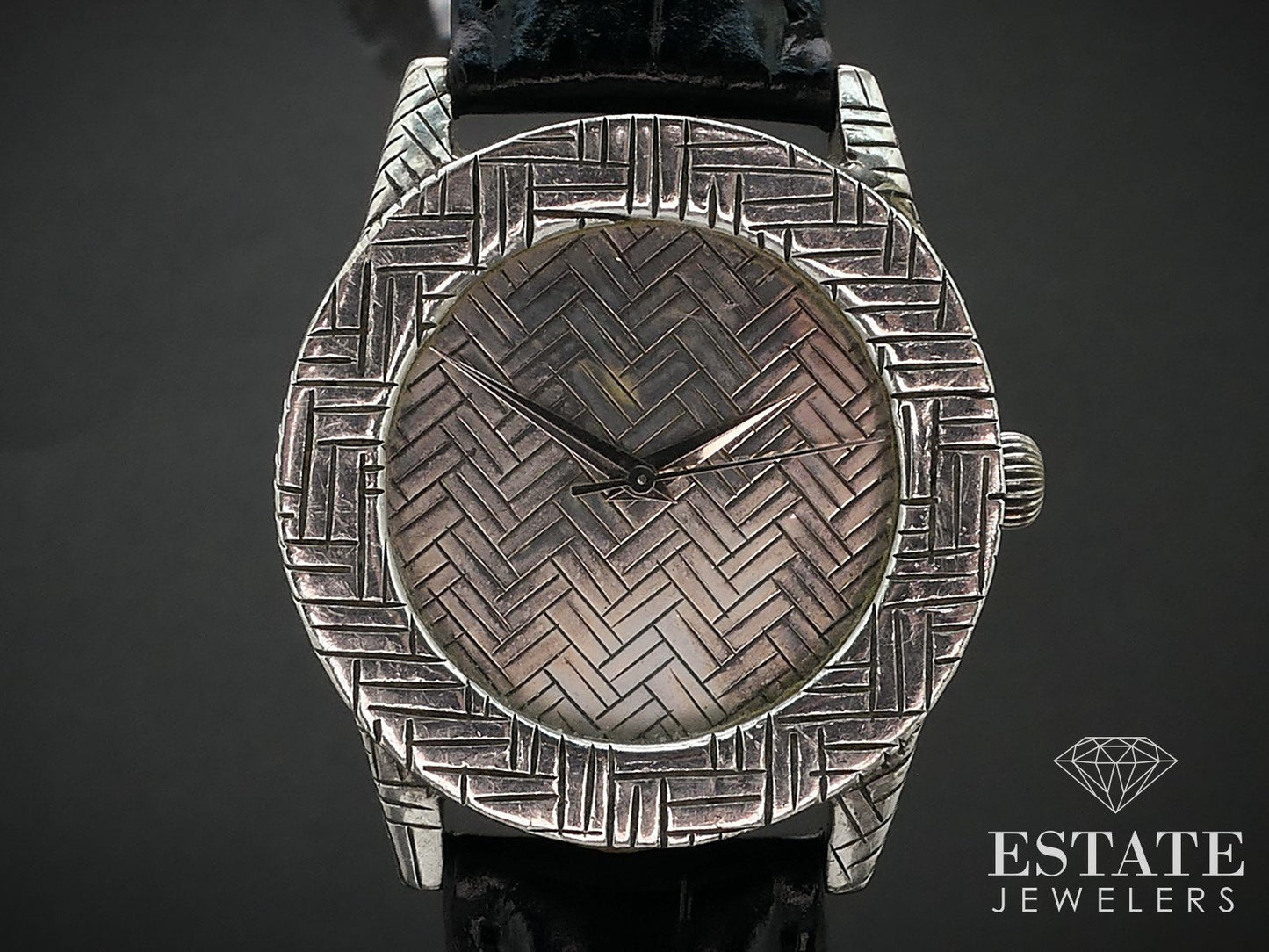 Sterling Silver John Hardy 4874 Basket Weave Bezel Dial Watch i16721