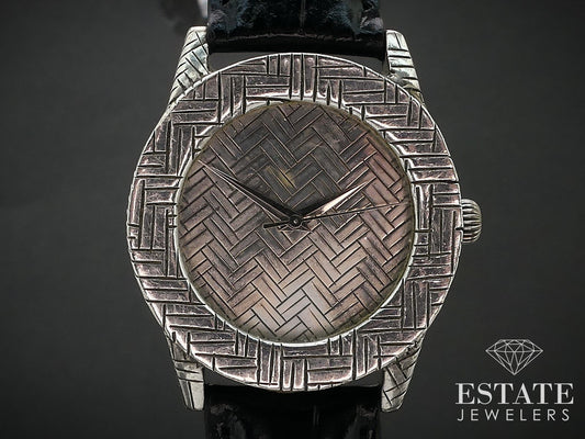 Sterling Silver John Hardy 4874 Basket Weave Bezel Dial Watch i16721