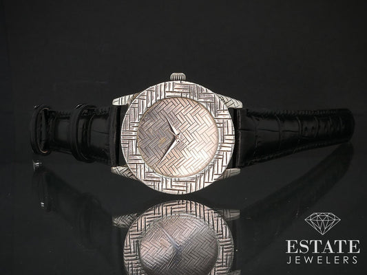 Sterling Silver John Hardy 4874 Basket Weave Bezel Dial Watch i16721