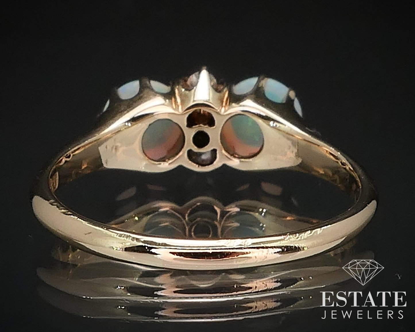 Antique Victorian 14k Yellow Gold Natural Opal & Cut Diamond Ring 3.5g i16761