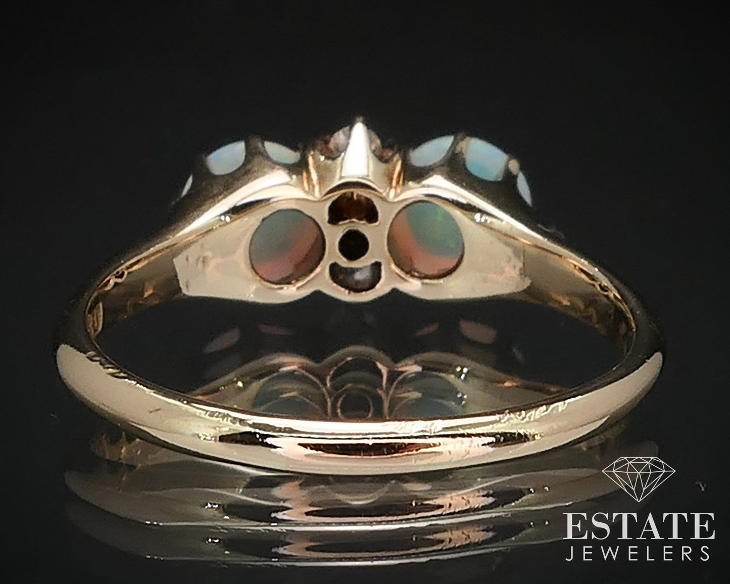 Antique Victorian 14k Yellow Gold Natural Opal & Cut Diamond Ring 3.5g i16761