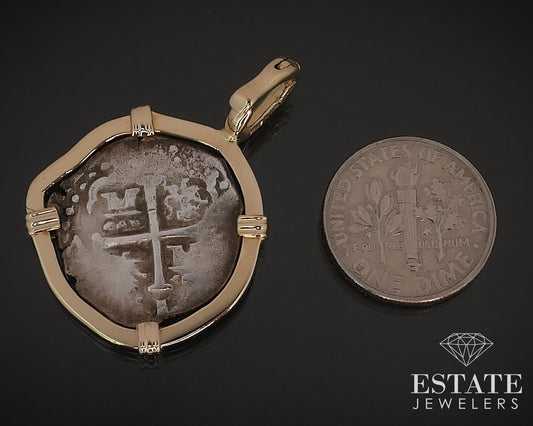 14k Yellow Gold 1689 Reales Spanish Colonial Coin Pendant 7.3g i16764