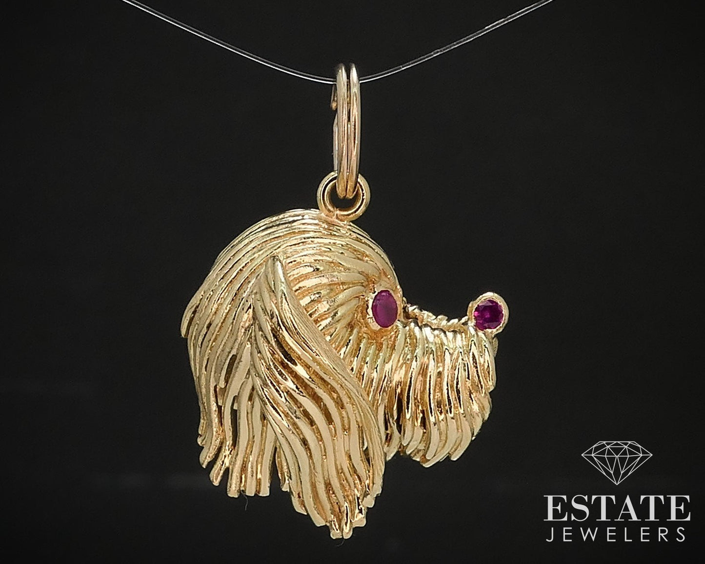 Vintage 18k Yellow Gold Natural Ruby Dog Head Charm Pendant 7.8g i16771