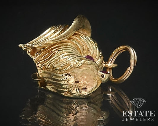 Vintage 18k Yellow Gold Natural Ruby Dog Head Charm Pendant 7.8g i16771