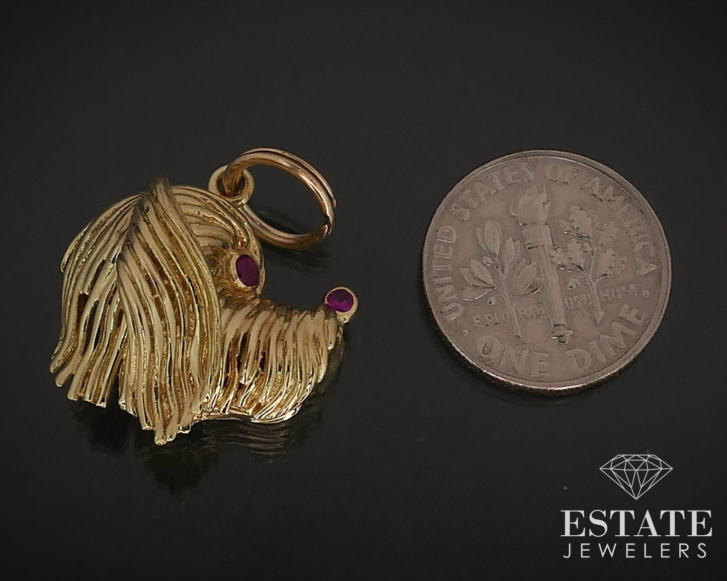 Vintage 18k Yellow Gold Natural Ruby Dog Head Charm Pendant 7.8g i16771
