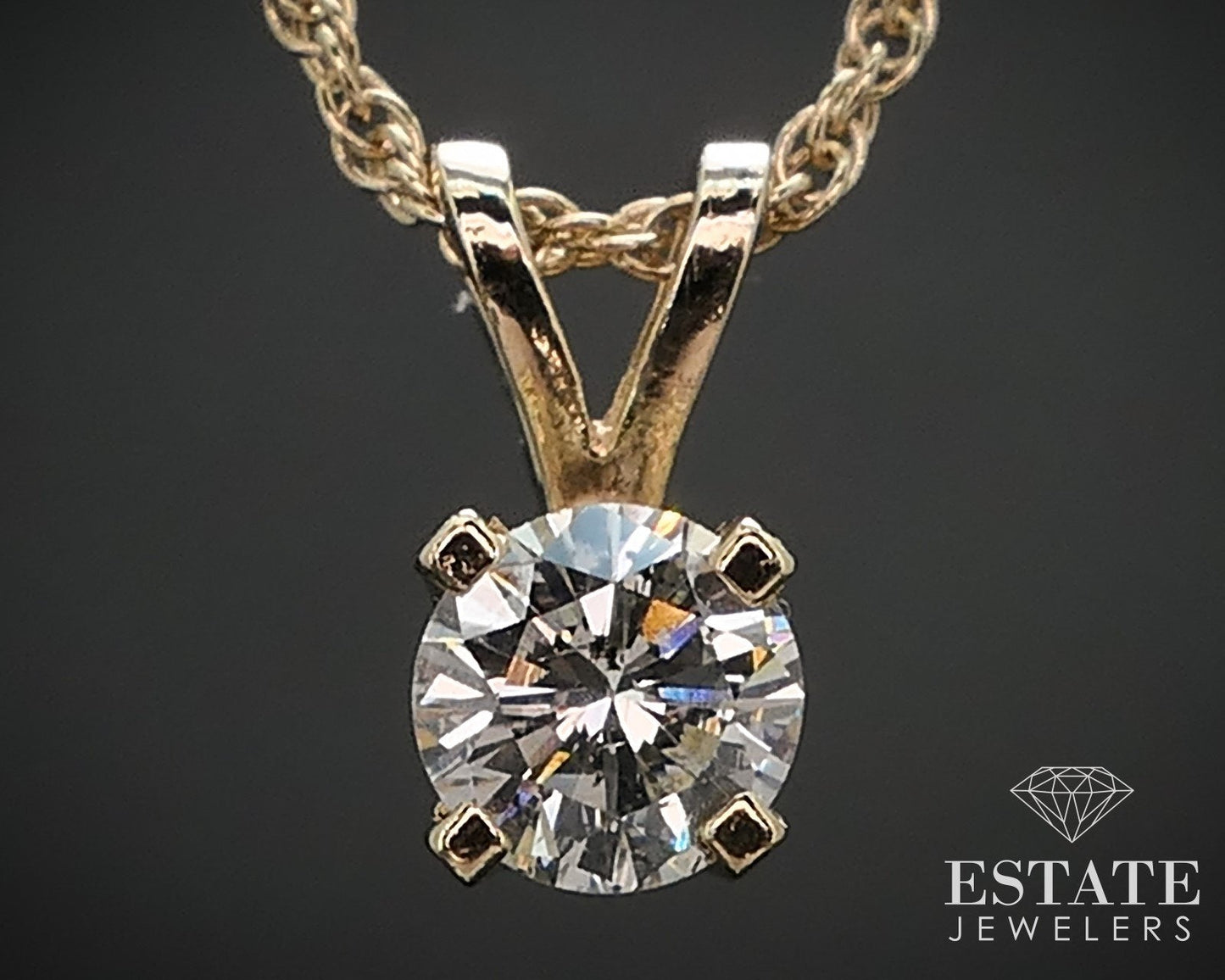 14k Yellow Gold Round Natural .25ct Diamond Solitaire Necklace 1.6g i16757
