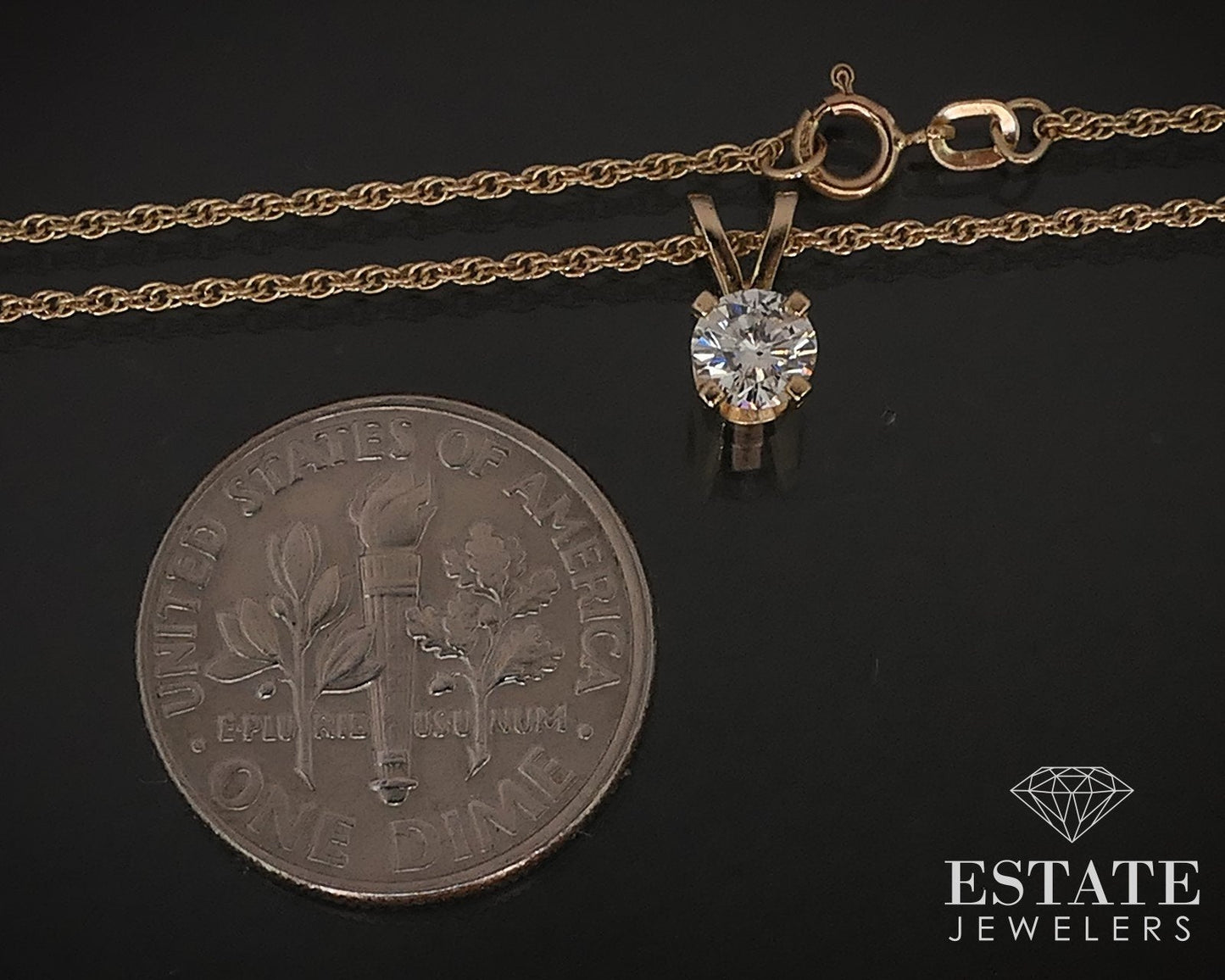 14k Yellow Gold Round Natural .25ct Diamond Solitaire Necklace 1.6g i16757