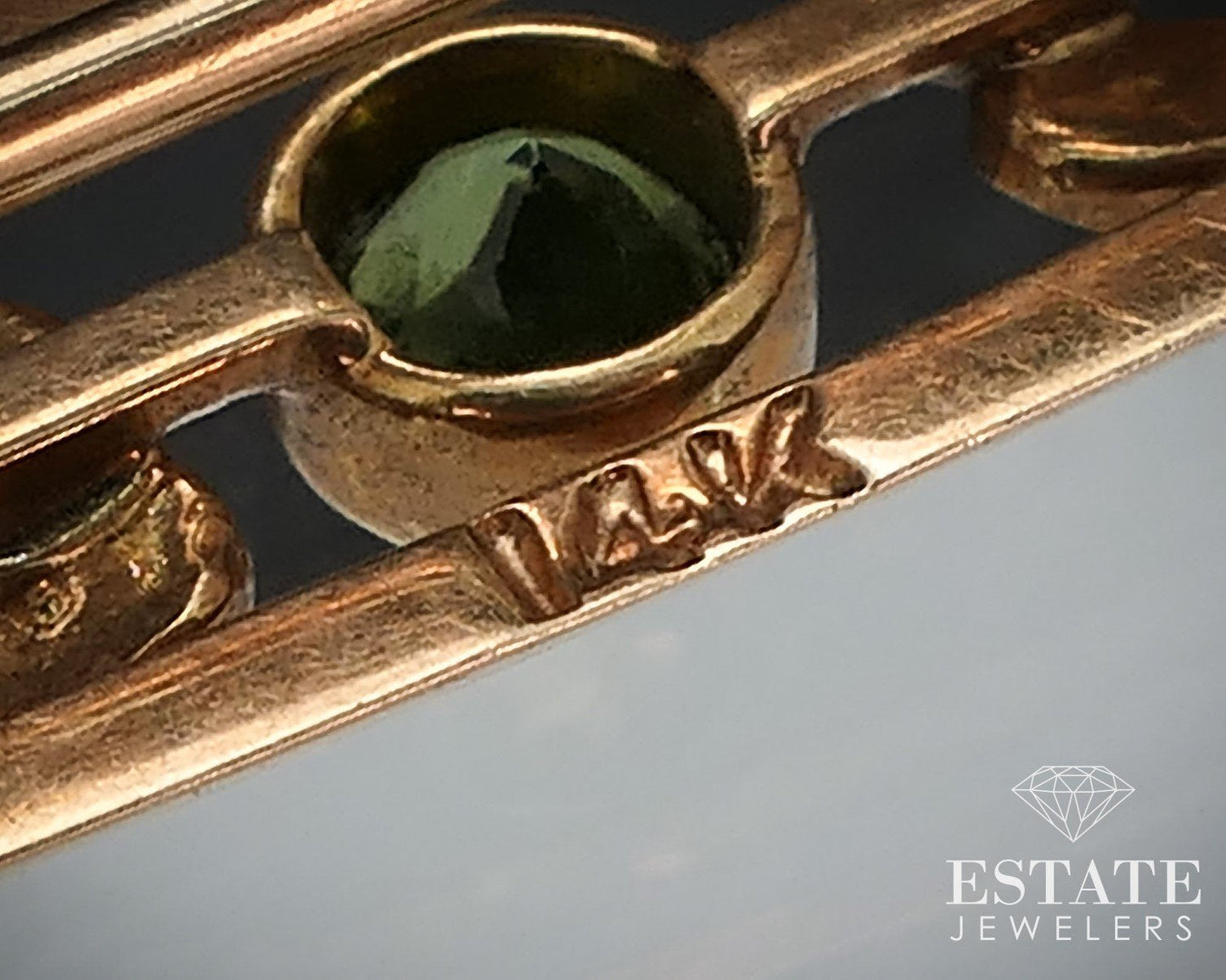 Antique 14k Yellow Gold Natural Peridot & Seed Pearl Pin Brooch 2.2g i16772