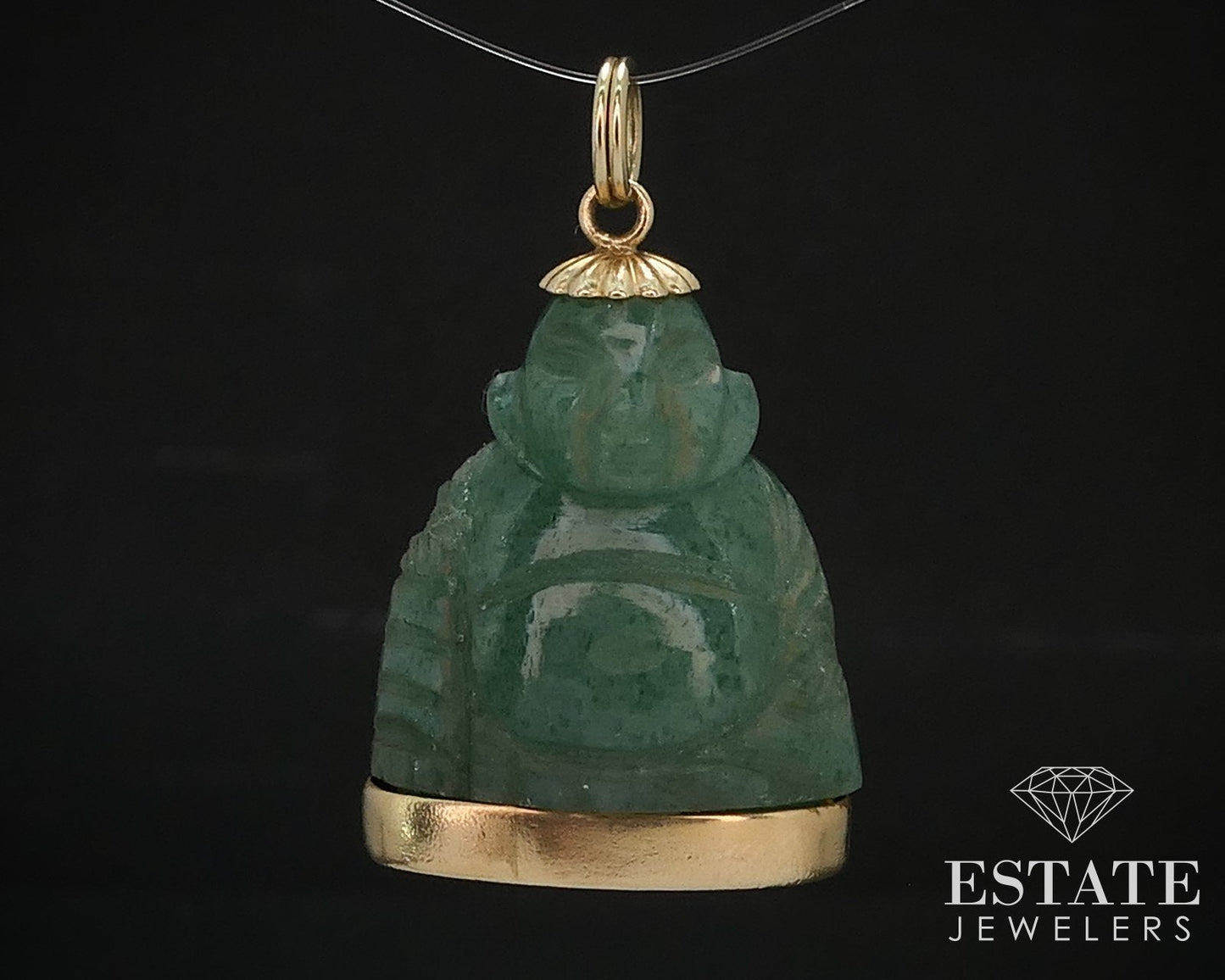 Antique 14k Yellow Gold Natural Green Jade Buddha Charm Pendant 6.5g i16751