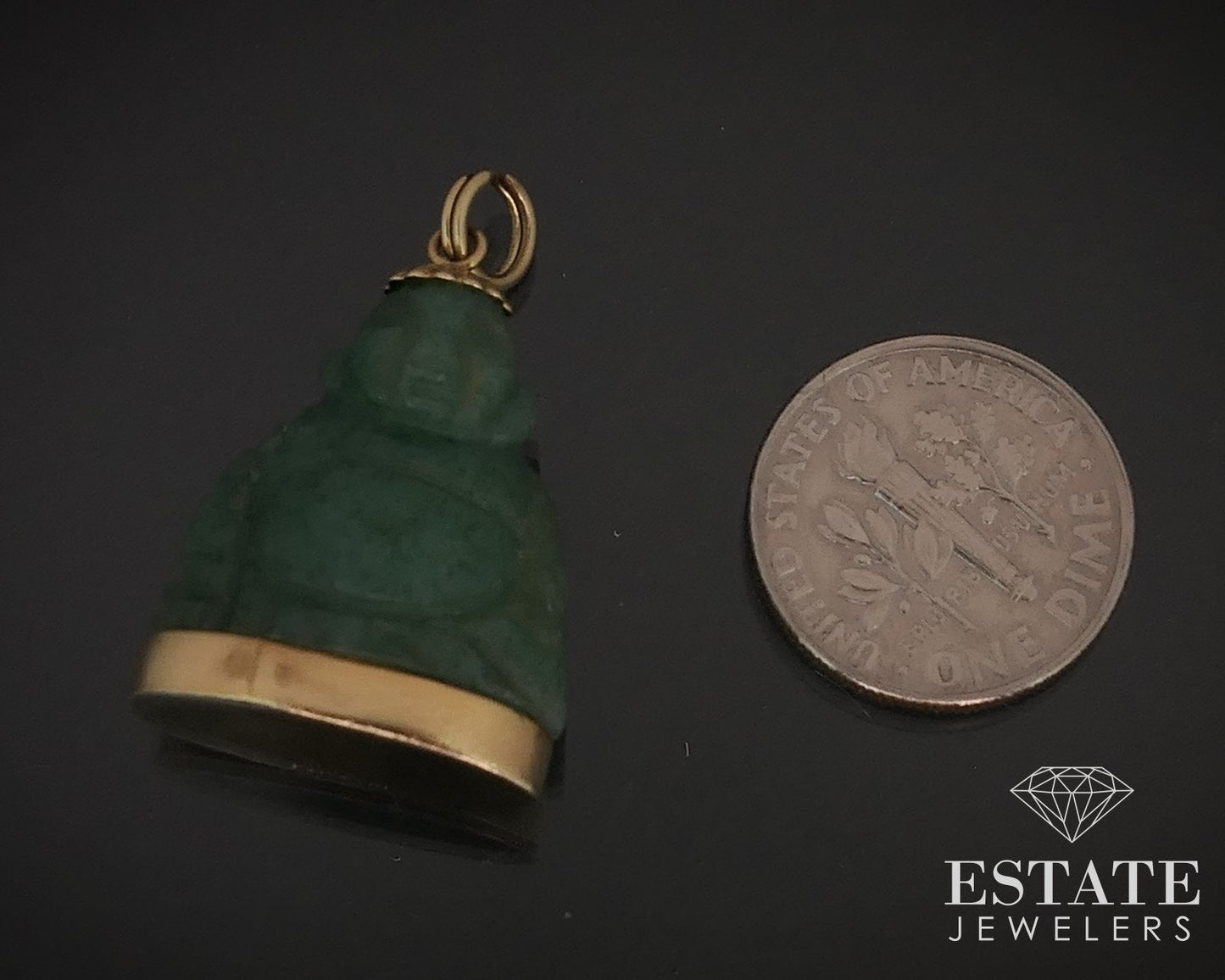 Antique 14k Yellow Gold Natural Green Jade Buddha Charm Pendant 6.5g i16751