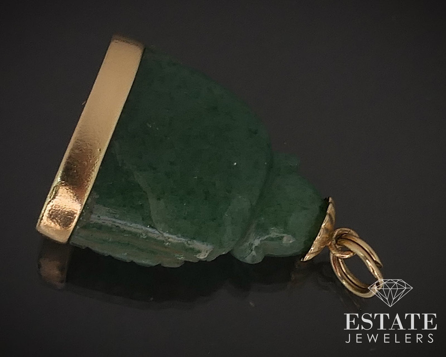 Antique 14k Yellow Gold Natural Green Jade Buddha Charm Pendant 6.5g i16751
