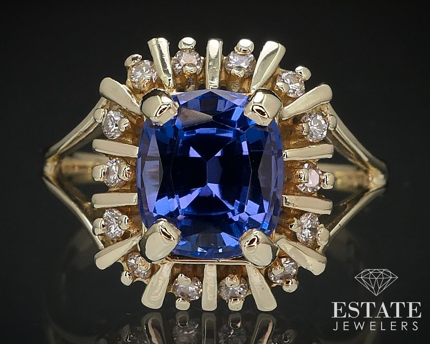 14k Yellow Gold Cushion Natural 2ct Tanzanite & Diamond Halo Ring 4.4g i16753