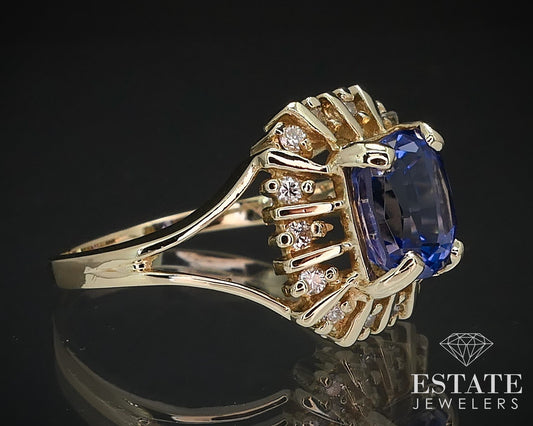 14k Yellow Gold Cushion Natural 2ct Tanzanite & Diamond Halo Ring 4.4g i16753