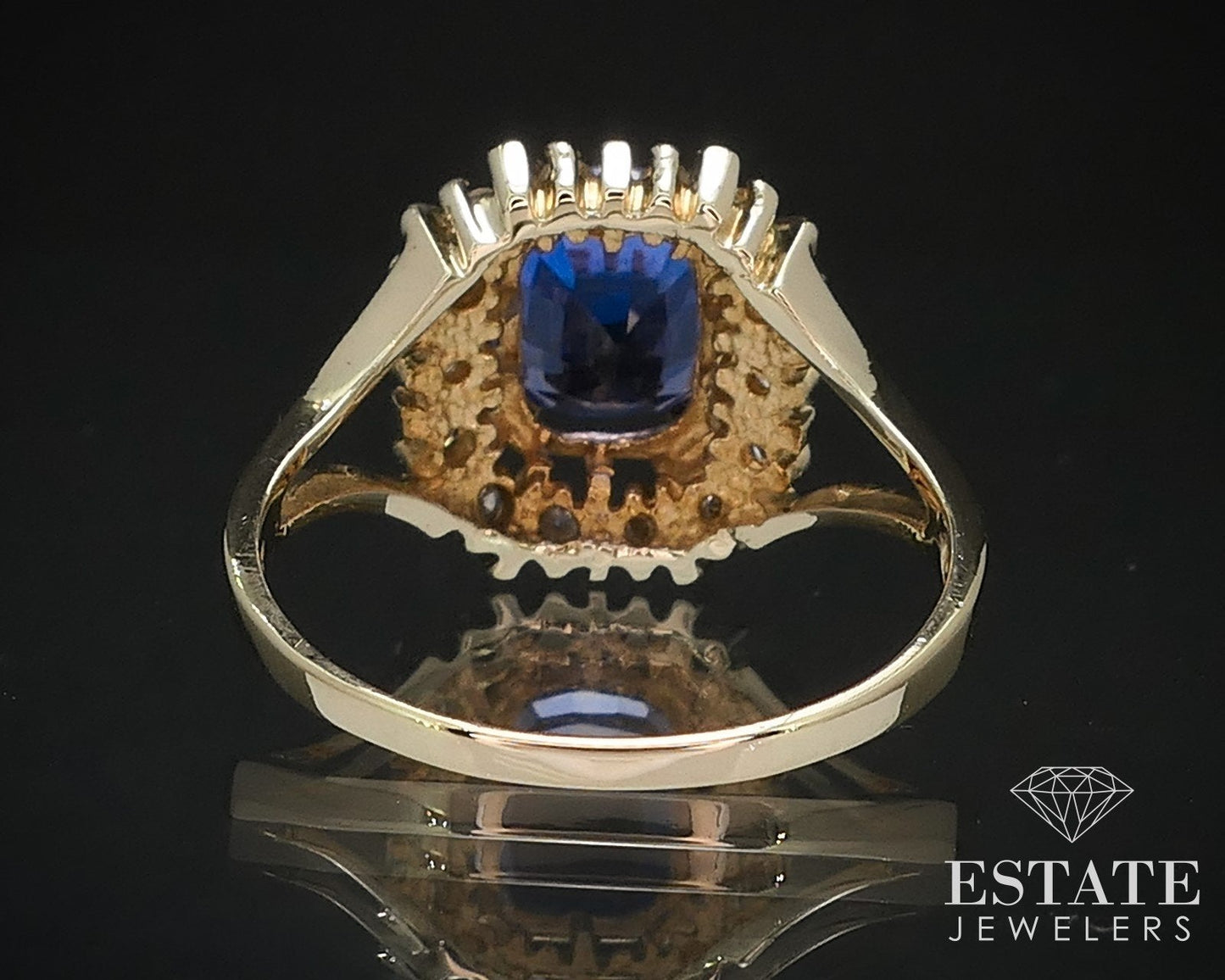14k Yellow Gold Cushion Natural 2ct Tanzanite & Diamond Halo Ring 4.4g i16753