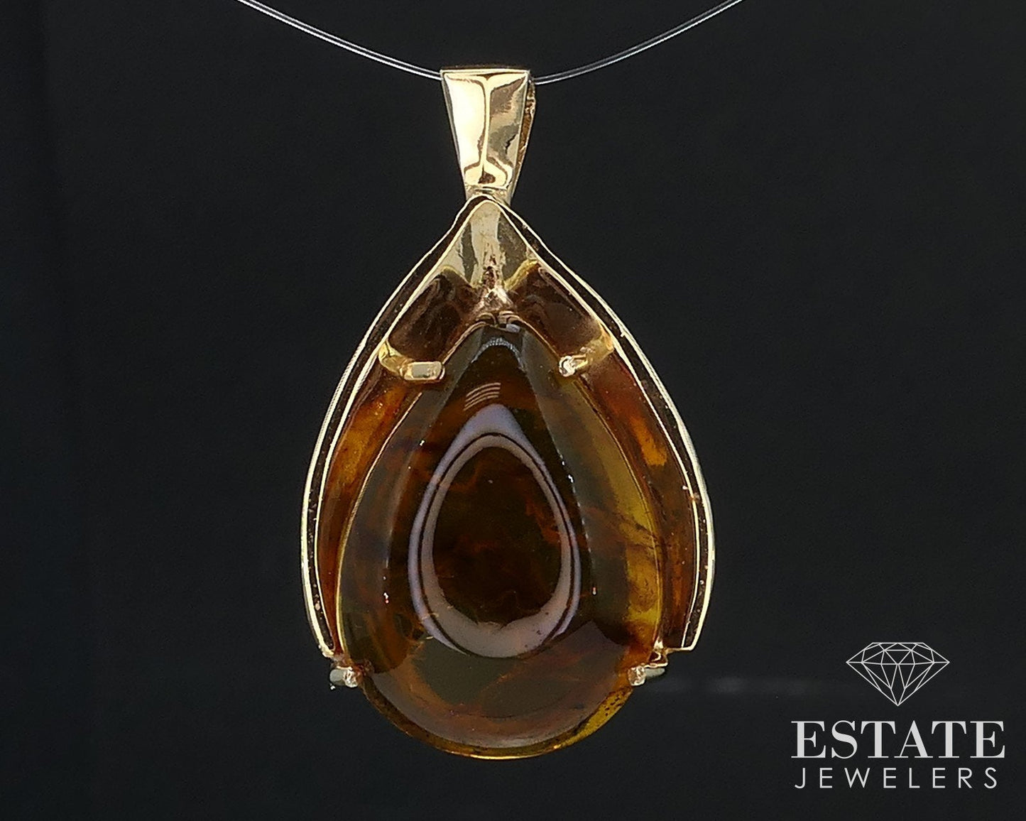 Vintage 10k Yellow Gold Pear Natural Amber Ladies Pendant 3.6g i16810