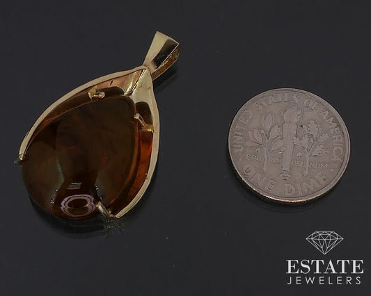 Vintage 10k Yellow Gold Pear Natural Amber Ladies Pendant 3.6g i16810