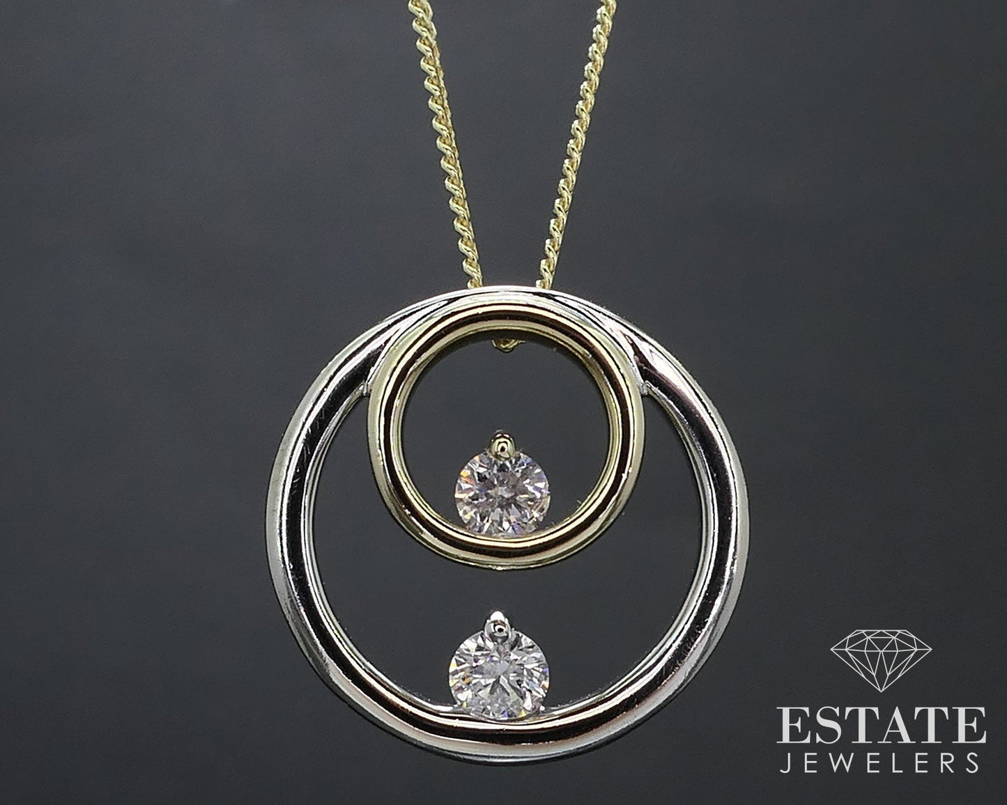 14K Yellow & White Gold Natural Diamond Open Circle Necklace 4.1g 16"L i16813