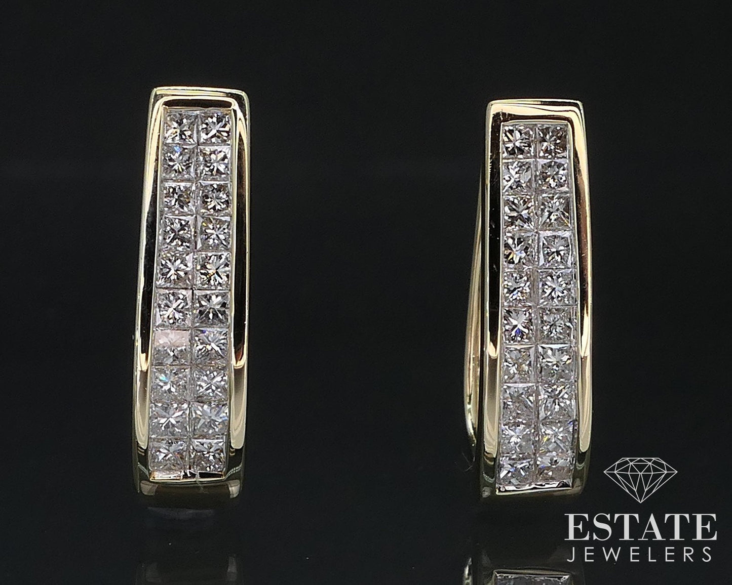 14k Yellow Gold Invisible Natural .92ctw Diamond Hoop Earrings 5.1g i16792