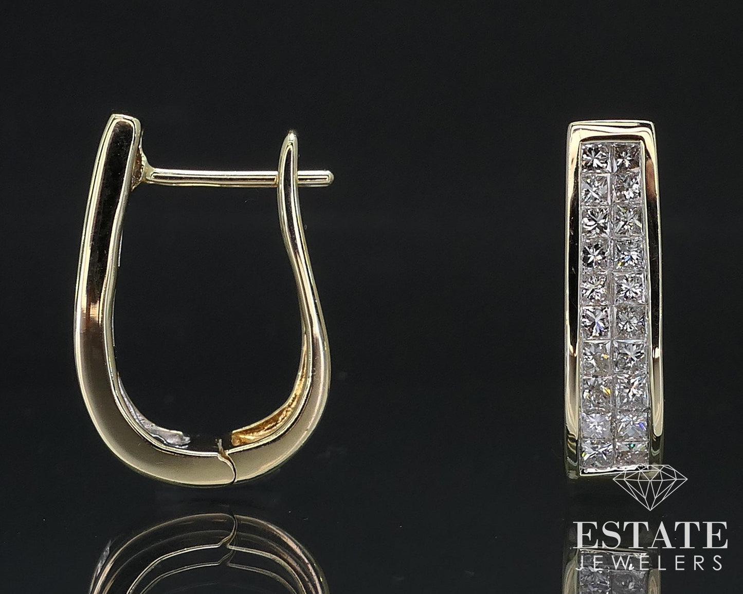 14k Yellow Gold Invisible Natural .92ctw Diamond Hoop Earrings 5.1g i16792
